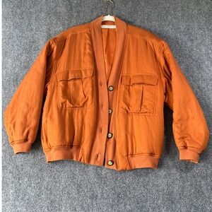 Paul Alexander Orange‎ Cotton Silk Button Front Bomber Jacket Women's Size 8